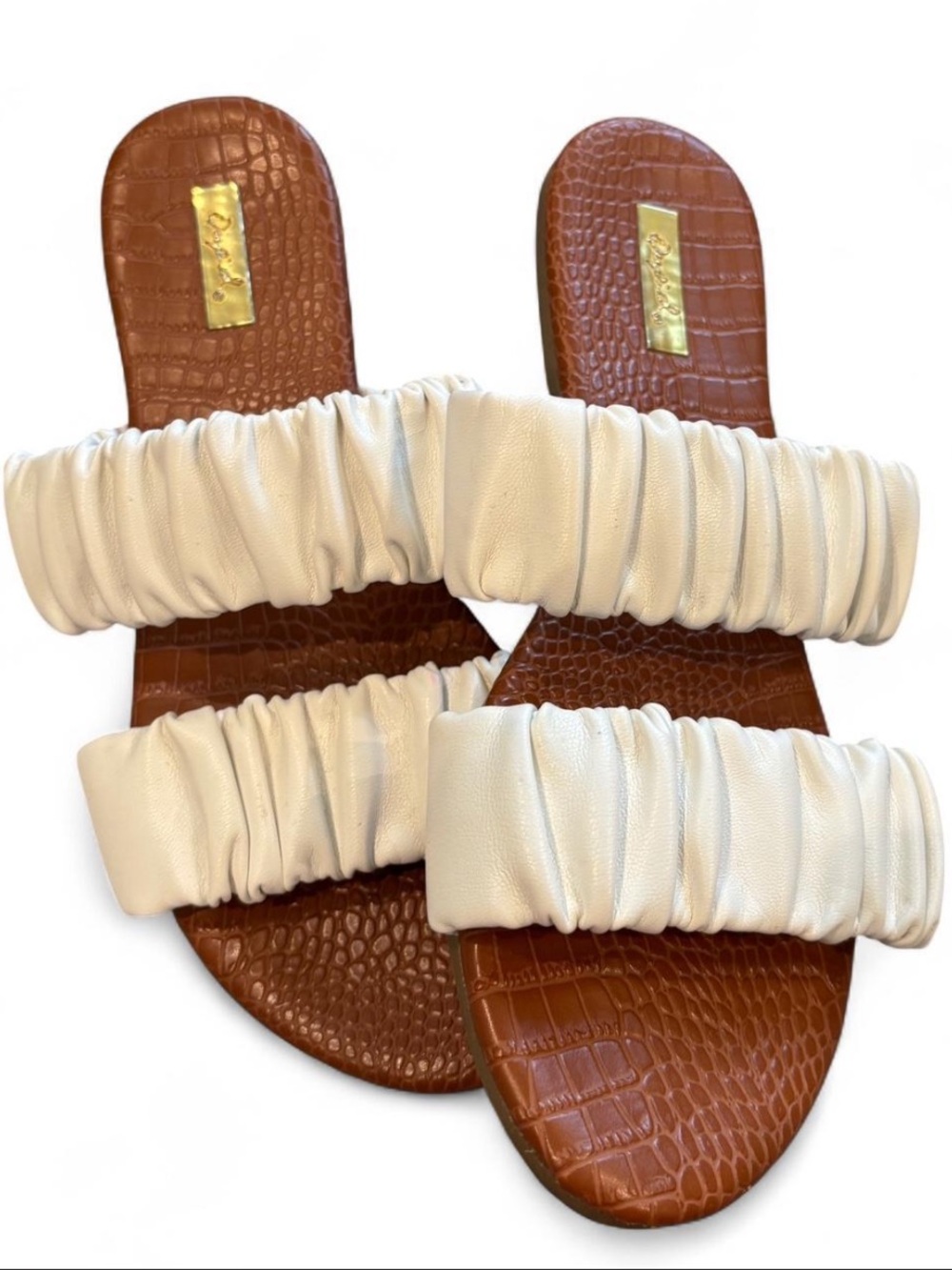 Qupid Two Strap Textured White Sandal Size 7